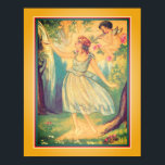 Art Deco "Girl & Cupid at Waterfall" Poster<br><div class="desc">Vintag, 1929, Art Deco Print, Girl & Cupid at Waterfall in lebhaften Farben von Gelb, Grün, Rosa und Blau Druck von Chiostri.</div>