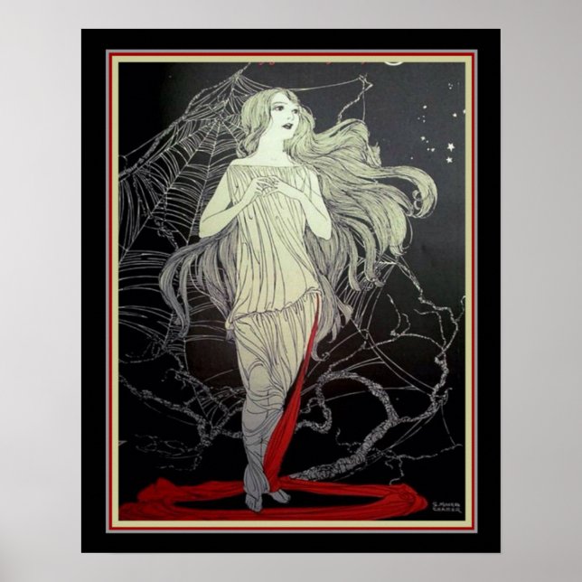 Art Deco "Girl & The Spider Web" 16 x 20 Poster (Vorne)