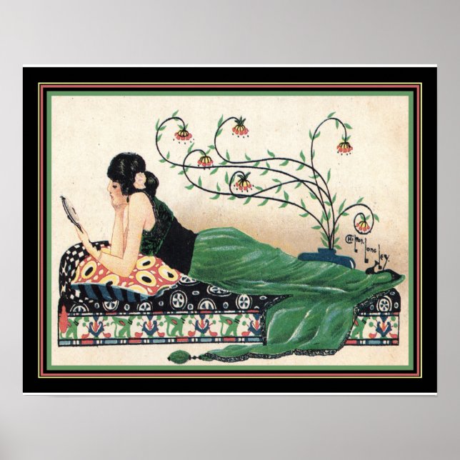 Art Deco "Girl with Mirror" Print -16x20 Poster (Vorne)