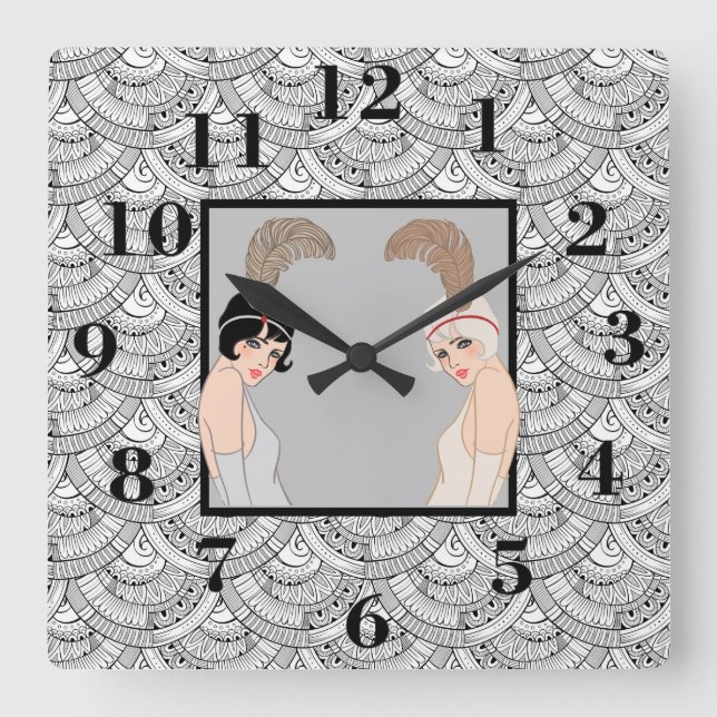 Art Deco Girls Quadratische Wanduhr (Vorderseite)