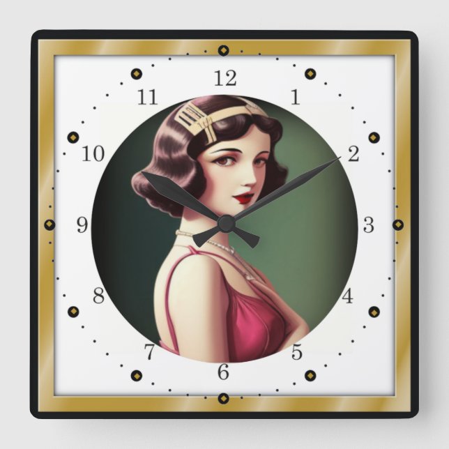 Art Deco Giro Quadratische Wanduhr (Vorderseite)