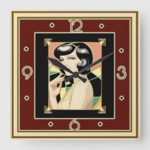 Art Deco Giro Quadratische Wanduhr