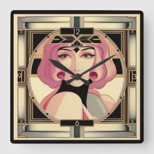 Art Deco Giro Quadratische Wanduhr