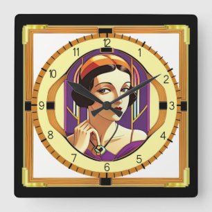 Art Deco Giro Quadratische Wanduhr