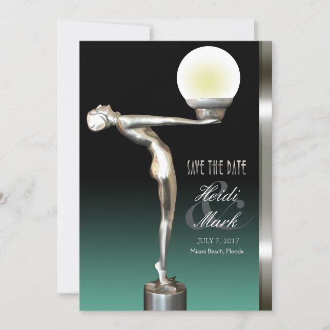 Art Deco Glam Nouveau Save the Date | Aquamarin (Vorderseite)