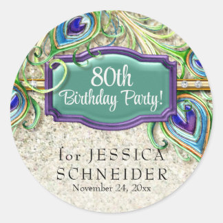 Art Deco Glam Pfauenfeder Geburtstagsfeier Runder Aufkleber