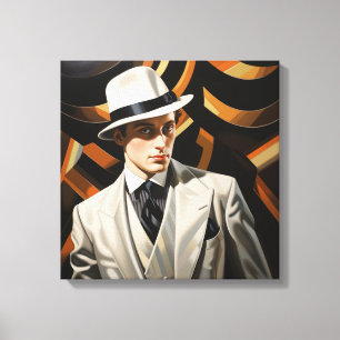 Art Deco Glam: Silberer Mann Leinwanddruck