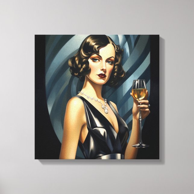 Art Deco Glam: Silberne Frau Leinwanddruck (Vorderseite)