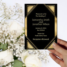 Art Deco Glam Vintage Gold auf schwarzer Hochzeit