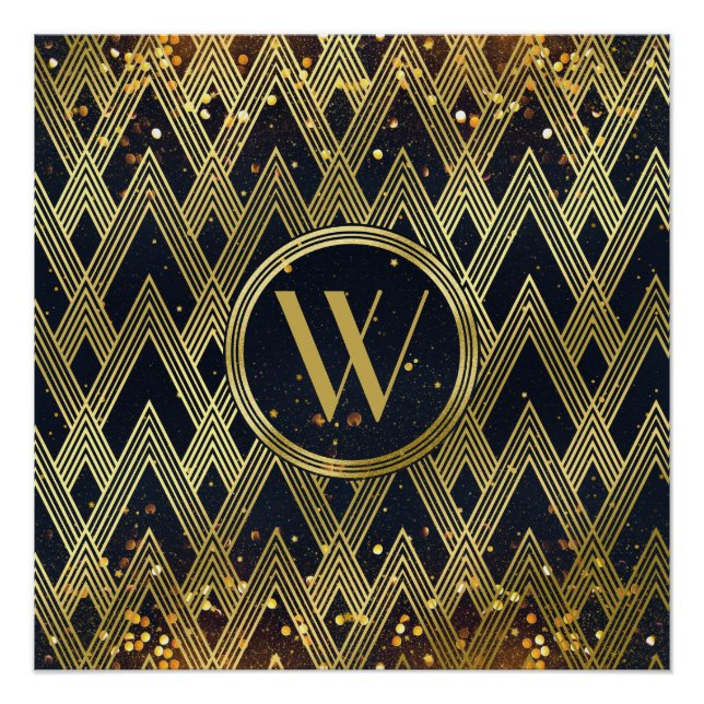 Art Deco Glamour Geometric Muster Monogram Poster (Vorderseite)