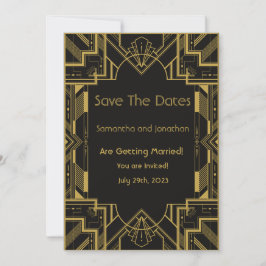 Art Deco Glamour Gold Black Save the Date Card Einladung