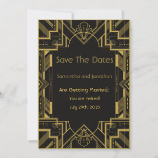 Art Deco Glamour Gold Black Save the Date Card Einladung
