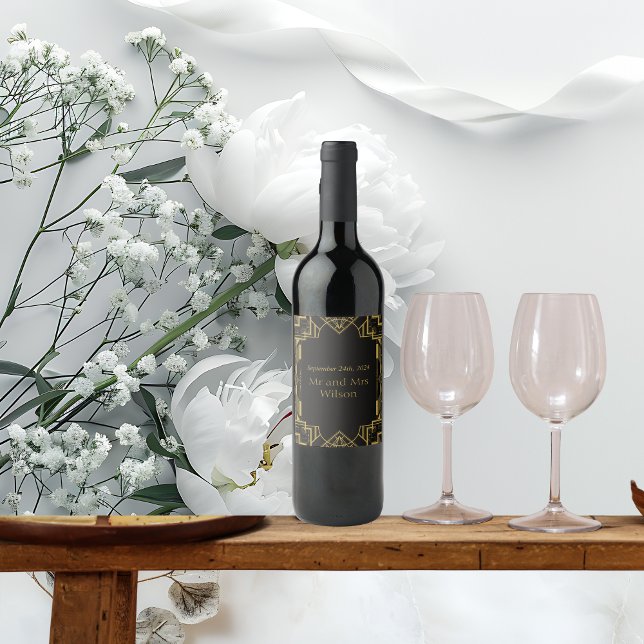 Art Deco Glamour Gold im Schwarzen Meer Weinetikett (Von Creator hochgeladen)