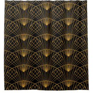 Art Deco Glamour: Goldener Lüfter. Duschvorhang