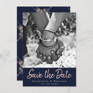 Art Deco Glamour Navy Blue Rose Gold Blush Foto Save The Date