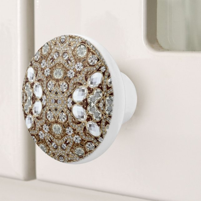 Art Deco Glamour Vintage Mode Beige Gold Keramikknauf (Art Deco Glamorous Vintage Fashion Beige Gold Ceramic Knob)