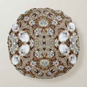 Art Deco Glamour Vintage Mode Beige Gold Rundes Kissen
