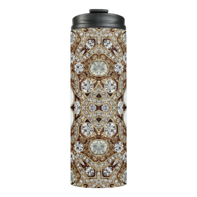 Art Deco Glamour Vintage Mode Beige Gold Thermosbecher (Vorderseite)