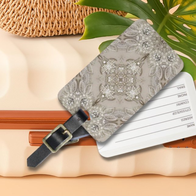 Art Deco Glamour Vintage Mode Grau Beige Gepäckanhänger (Art Deco Glamorous Vintage Fashion Gray Beige Luggage Tag)