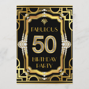 Art Deco Glamouröse Fabelhafte 50. Geburtstagsfeie Einladung