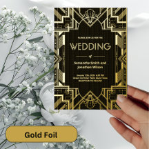 Art Deco Glamouröse Gold auf schwarzer Folie Hochz
