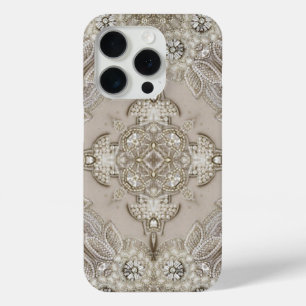 Art Deco Glamouröse Vintage Mode Grau Beige iPhone 15 Pro Hülle