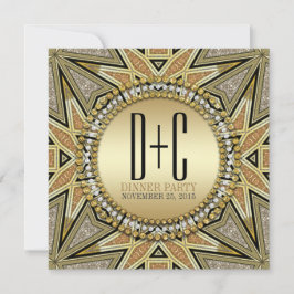 Art Deco Glitteri Goldenes Abendessen Party Einlad Einladung