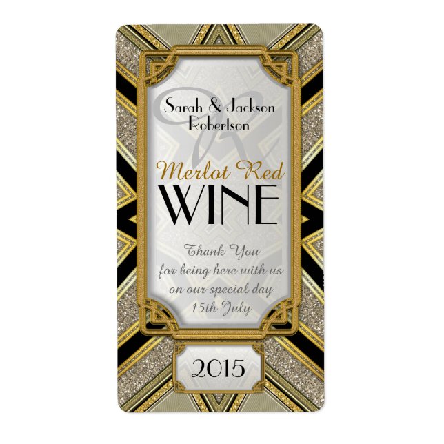 Art Deco Gold 2 Vintag Stylische Weinflaschen Etik (Vorne)