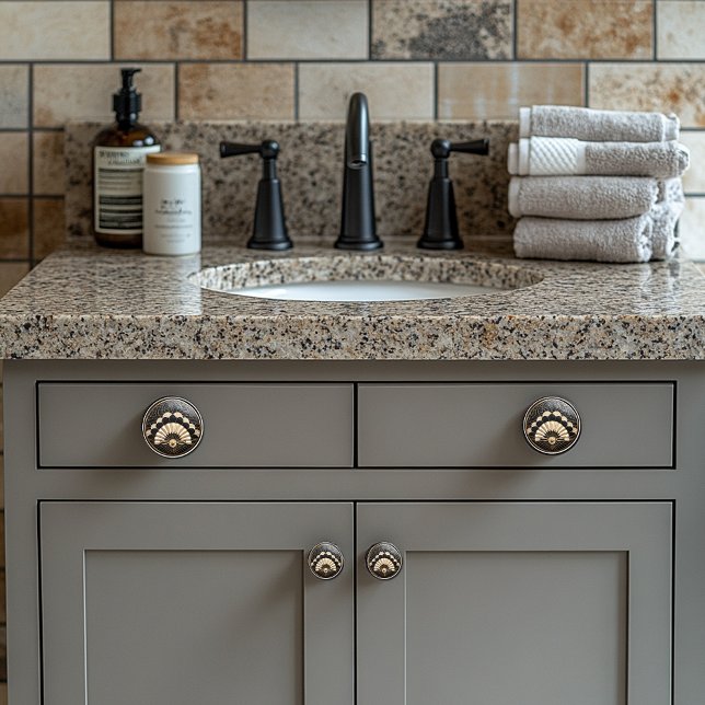 Art Deco Gold ägyptische Fans Shiny Black Keramikknauf (Von Creator hochgeladen)