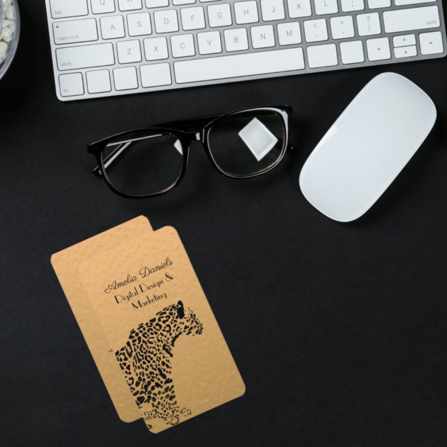 Art deco Gold and Black Jaguar Business Card Visitenkarte (Von Creator hochgeladen)
