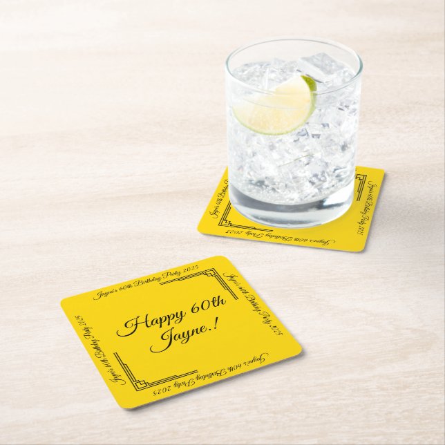 Art Deco Gold auf Black Birthday Party Rechteckiger Pappuntersetzer (Vor Ort)