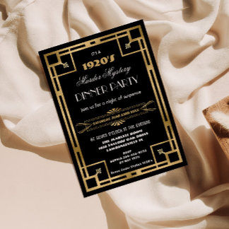 Art Deco Gold Black Geometric Murder Mystery Party Einladung