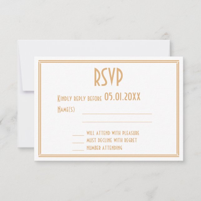 Art Deco Gold Black Great Gatsby Wedding RSVP Card (Vorderseite)