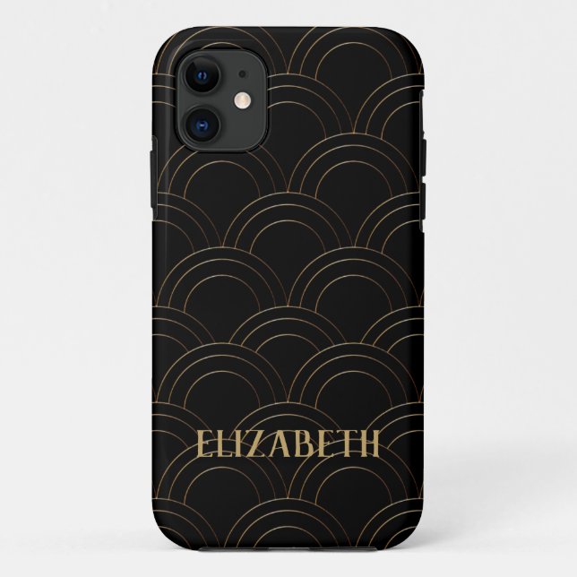 Art Deco Gold Black Name Personalisiert Case-Mate iPhone Hülle (Rückseite)