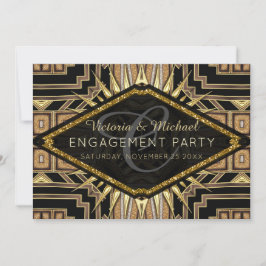 Art Deco Gold + Black Stylish Engagement Party Einladung