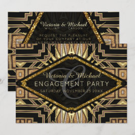 Art Deco Gold + Black Stylish Engagement Party Einladung