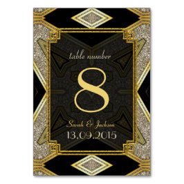 Art Deco Gold Black Wedding Tischnummer Card