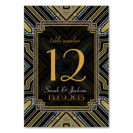 Art Deco Gold Black Wedding Tischnummer Card