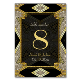 Art Deco Gold Black Wedding Tischnummer Card