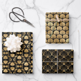 Art Deco Gold & Black Wrapping Paper Sheets Geschenkpapier Set