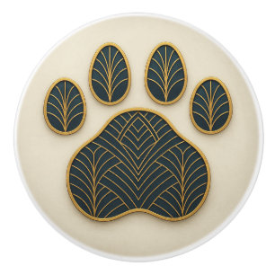 Art Deco Gold & Blue "Metalwork" Paw Keramik Knob Keramikknauf