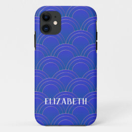 Art Deco Gold Blue Name Personalisiert Case-Mate iPhone Hülle
