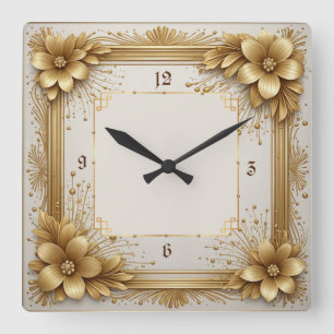 Art Deco Gold Blume Quadratische Wanduhr