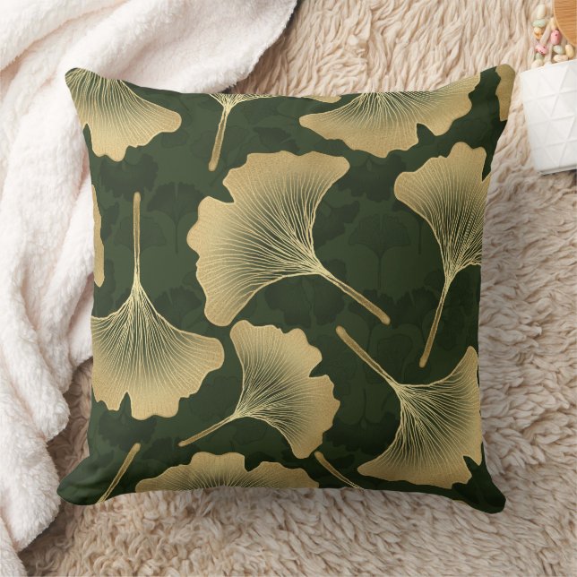 Art Deco Gold Botanisches Muster Kissen (Decke)