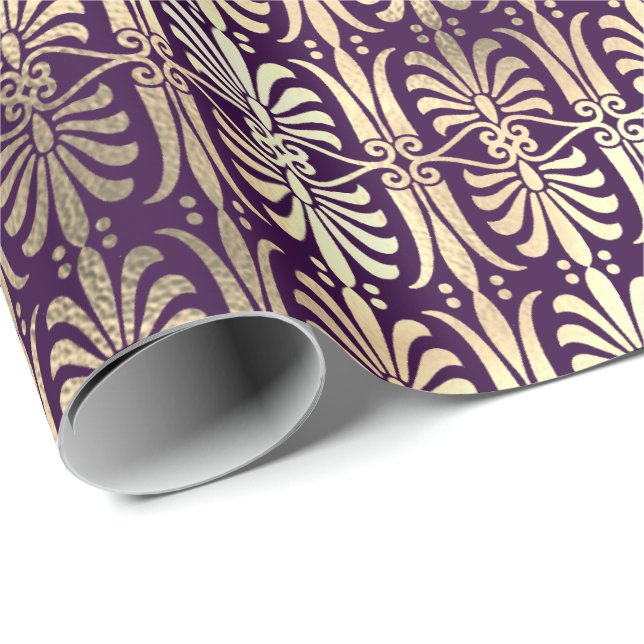 Art Deco Gold Champaigne Lila Violet Amethyst Geschenkpapier (Rolleneckpunkt)