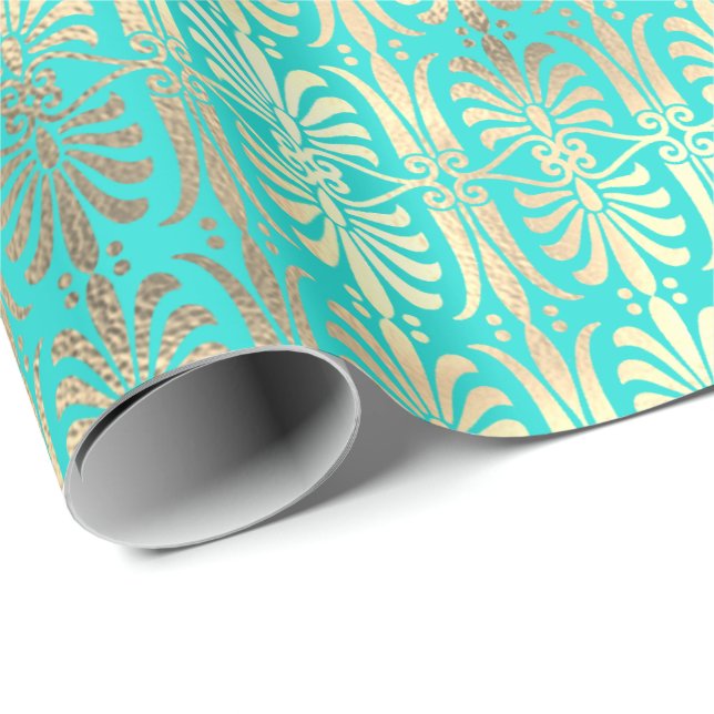 Art Deco Gold Champaigne Mint Grüner Ozean Geschenkpapier (Rolleneckpunkt)