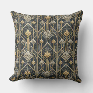Art Deco Gold & Charcoal Schwarz geometrisches Mus Kissen