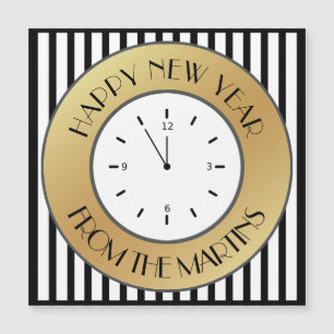 Art Deco Gold Clock und Stripes Fallout Neues Jahr Magnetkarte