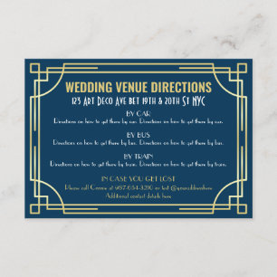 Art Deco Gold Dark Blue Wedding Map Wegbeschreibun Begleitkarte