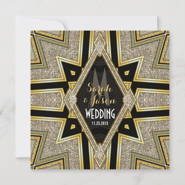 Art Deco Gold Diamond Wedding Einladung (Vorderseite)